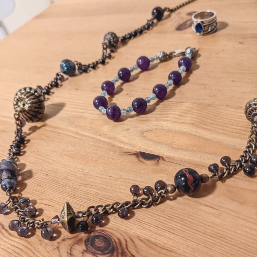 🟣 Purple bundle Necklace, Bracelet, and ring